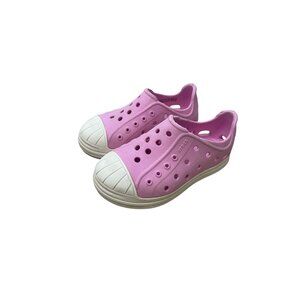 Crocs Kids Bump It Sneakers C8 Pink White Rubber Toe Slip-On Shoes